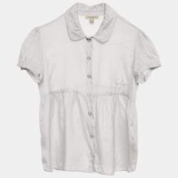 Burberry Light Grey Silk and Cotton Button Front Top 16 Yrs