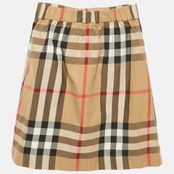 Pre Owned Burberry Kids Dark Beige Nova Check Cotton Skirt 12 Yrs
