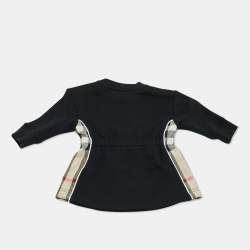 Pre Owned Burberry Kids Black Cotton Knit Checkered Panel Detail Dress 6 M