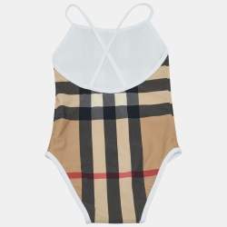 Pre Owned Burberry Kids Beige Checks Jersey Swimsuit 12M