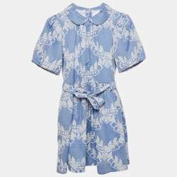 Pre Owned Burberry Kids Blue Printed Cotton Belted Dress 12 Yrs