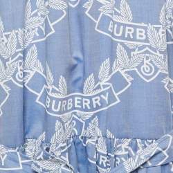Pre Owned Burberry Kids Blue Printed Cotton Belted Dress 12 Yrs
