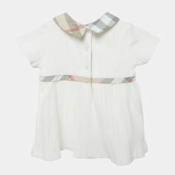Pre Owned Burberry Kids White Checks Stretch Cotton Dress Set 1M