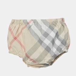 Pre Owned Burberry Kids White Checks Stretch Cotton Dress Set 1M