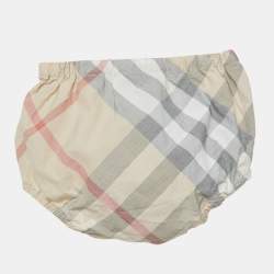Pre Owned Burberry Kids White Checks Stretch Cotton Dress Set 1M