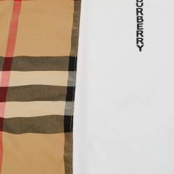 Pre Owned Burberry Kids White/Brown Checks Cotton Romper 6M