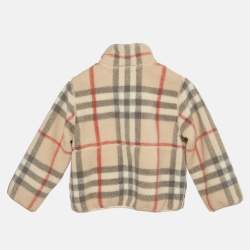 مملوكة مسبقًا Burberry Beige Fleece Wool Little Girl's Brian Check Jacket 6 Yrs