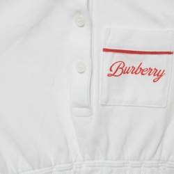 Pre Owned Burberry Kids White Logo Print Cotton Pique Dress 18M