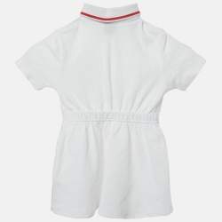 Pre Owned Burberry Kids White Logo Print Cotton Pique Dress 18M