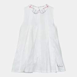 Pre Owned Burberry Kids White Cotton Pleated Mini Dress 12M