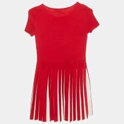 Pre Owned CH Carolina Herrera Kids Red Stretch Knit Pleated Dress 10 Yrs