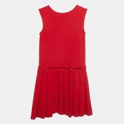 Pre Owned CH Carolina Herrera Red Logo Applique Jersey Pleated Dress 8Yrs