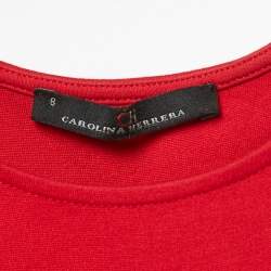 Pre Owned CH Carolina Herrera Red Logo Applique Jersey Pleated Dress 8Yrs