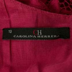 Pre Owned فستان سي أتش كارولينا هيريرا دانتيل مورّد مَجنتا بِحزام 10 سنوات