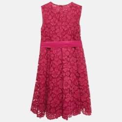 Pre Owned فستان سي أتش كارولينا هيريرا دانتيل مورّد مَجنتا بِحزام 10 سنوات