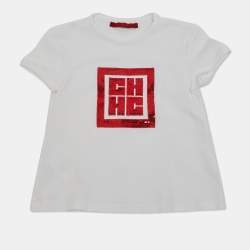 Pre Owned  Carolina Herrera Kids White Red Sequin CH Logo T-Shirt 4 Yrs