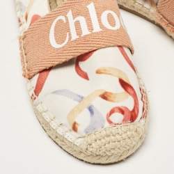 Pre Owned Chloé White/Brown Printed Fabric Woody Espadrille Flats Size 30 (kids)