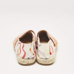 Pre Owned Chloé White/Brown Printed Fabric Woody Espadrille Flats Size 30 (kids)