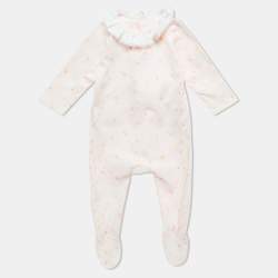 Pre Owned Chloe Kids Pink Printed Cotton Ruffled Sleepsuit 6M
