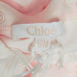 Pre Owned Chloe Kids Pink Printed Cotton Ruffled Sleepsuit 6M
