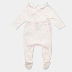 Pre Owned Chloe Kids Pink Printed Cotton Ruffled Sleepsuit 6M