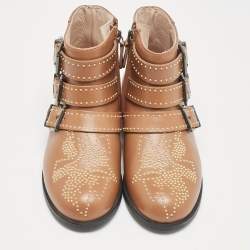 Chloe Brown Leather Susanna Studded Ankle Boots Size 31