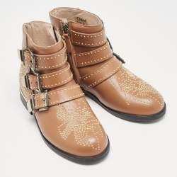 Chloe Brown Leather Susanna Studded Ankle Boots Size 31