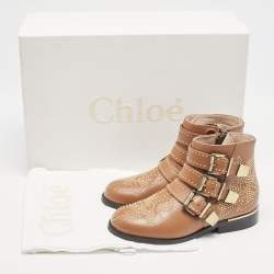 Chloe Brown Leather Susanna Studded Ankle Boots Size 31