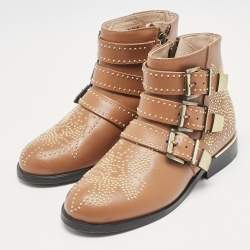 Chloe Brown Leather Susanna Studded Ankle Boots Size 31