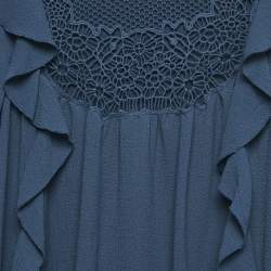 Chloe Blue Crepe Ruffled Lace Overlay Detail Dress 10 Yrs