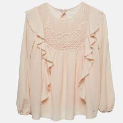 Chloe Kids Pink Lace Trim Gauze Ruffled Trim Blouse 10 Yrs 