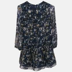 مملوكة مسبقًا فستان كلوي أزرق كحلي مزين بالزهور فيل كوبيه بمزيج من الحرير مزموم 12 سنة