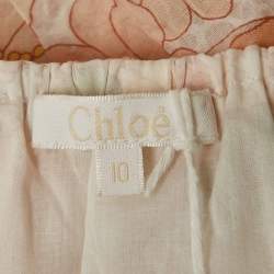 Pre Owned Chloe Kids Orange/Multicolor Floral Print Cotton Off-Shoulder Dress 10 Yrs