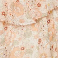 Pre Owned Chloe Kids Orange/Multicolor Floral Print Cotton Off-Shoulder Dress 10 Yrs