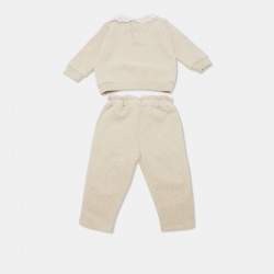 Chloe Kids Beige Lace Trim Collar Cotton Top and Pants Set 12M