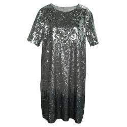 Pre Owned Chloe Silver Ombré All Over Sequin Embellished Short Sleeve Dress 10 Yrs
