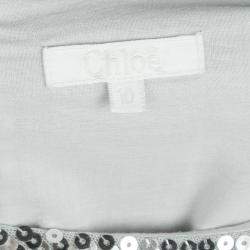 Pre Owned Chloe Silver Ombré All Over Sequin Embellished Short Sleeve Dress 10 Yrs