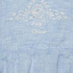 مملوكة مسبقًا Chloe Kids Blue Embroidered Linen Romper 12M