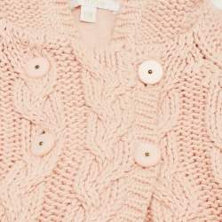 Pre Owned Chloé Kids Pink Cable Knit Hooded Sweater 6M