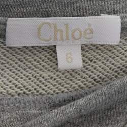 Pre Owned Chloe Kids Grey Logo Embroidered Cotton Sweatpants Set 6 Yrs