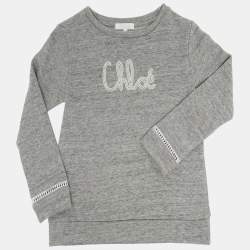 Pre Owned Chloe Kids Grey Logo Embroidered Cotton Sweatpants Set 6 Yrs