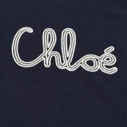 Pre Owned Chloé Kids Navy Blue Logo Embroidered Jersey Top 6Yrs 