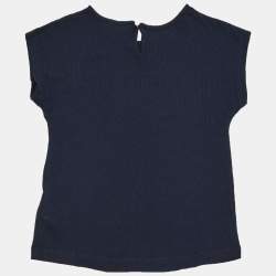 Pre Owned Chloé Kids Navy Blue Logo Embroidered Jersey Top 6Yrs 