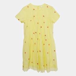 Pre Owned Chloe Kids Yellow Floral Embroidered Cotton Dress 14 Yrs 