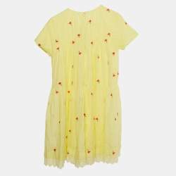 Pre Owned فســتان كــلوي أطــفال قطــن مطـرز زهـري أصفر 14 سـنة