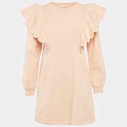Pre Owned Chloé Kids Pink Cotton Fleece Ruffled Dress 14Yrs