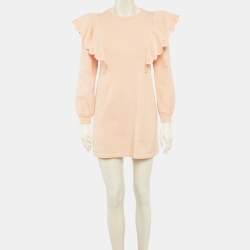 Pre Owned Chloé Kids Pink Cotton Fleece Ruffled Dress 14Yrs