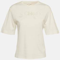 مملوكة مسبقًا Chloe White Logo Cutout Detail Cotton Knit Top 14 Years