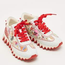 Pre Owned Christian Louboutin Multicolor Patent and Leather Mini Shark Sneakers Size 33