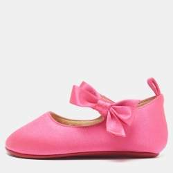 Pre Owned Christian Louboutin Lou Size 19 Pink Satin Ballet Flats